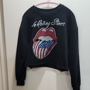 The Rolling Stones Black Graphic Sweatshirt Cropped Top Women's XL